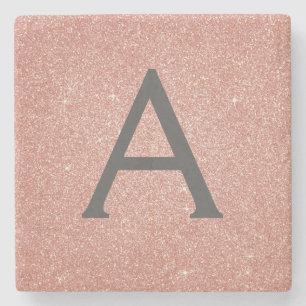 Rosa Rose Gold Glitzer und Sparkone Monogramm Steinuntersetzer