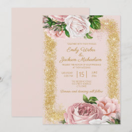 Rosa Rose Gold Glitzer Wedding Einladung