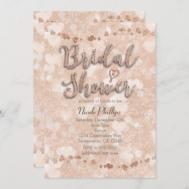 Rosa Rose Gold Herz Bridal Dusche Einladungen (Vorne/Hinten)