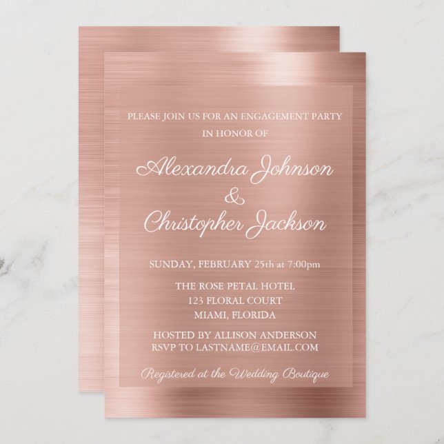 Rosa Rose Gold Hochzeitsparty Einladung (Vorne/Hinten)