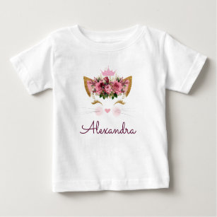 Rosa Rose Gold Kitty Monogram 1. Geburtstag Baby T-shirt