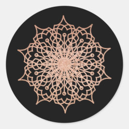 Rosa Rose Gold Liz Mandala Black Runder Aufkleber