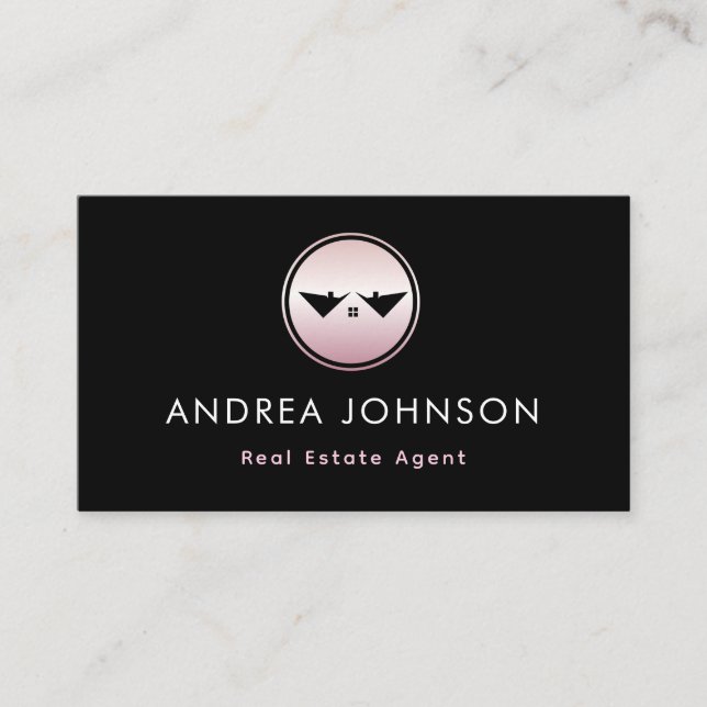Rosa Rose Gold Logo Real Anwesen Foto Qr Code Visitenkarte (Vorderseite)