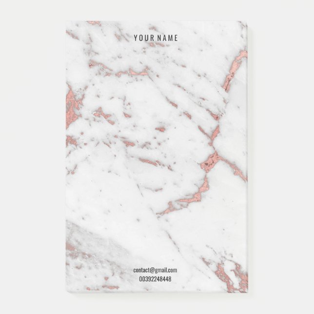 Rosa Rose Gold Marmor Stone Lux Name Adress Post-it Klebezettel (Vorderseite)