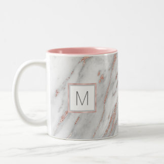Rosa Rose Gold Marmorplatte Grau MONOGRAM Zweifarbige Tasse