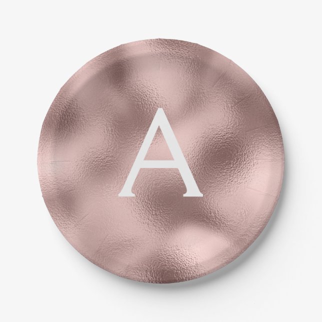 Rosa Rose Gold Metallic Foil Monogram Birthday Pappteller (Vorderseite)