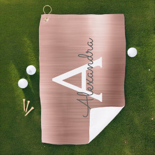 Rosa Rose Gold Metallic Foil Monogram Name Golfhandtuch
