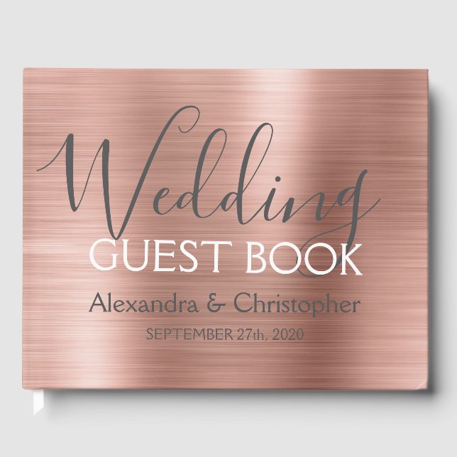 Rosa Rose Gold Metallic Wedding Guest Book Gästebuch (Vorderseite)
