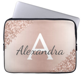 Rosa Rose Gold Metallischer Glitzer Monogramm Laptopschutzhülle