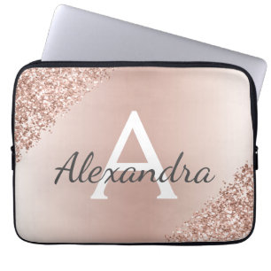 Rosa Rose Gold Metallischer Glitzer Monogramm Laptopschutzhülle