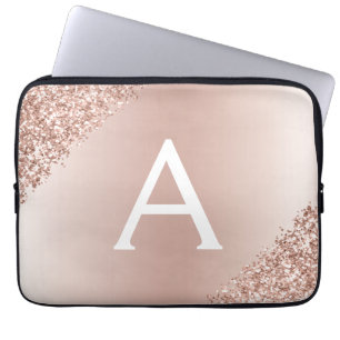 Rosa Rose Gold Metallischer Glitzer Monogramm Laptopschutzhülle