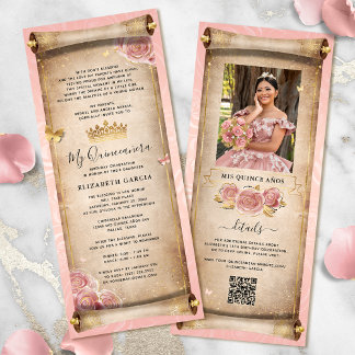 Rosa Rose Gold Mis Quinte Foto Scroll Einladung