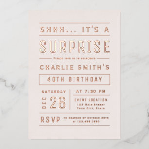 Rosa Rose Gold Moderne Typografie Überraschung Geb Folieneinladung