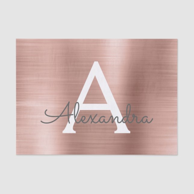 Rosa | Rose Gold Modernes Metal Monogramm Seidenpapier (Vorderseite)