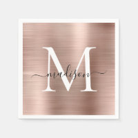 Rosa Rose Gold Monogram Girly Script Bürstenmetall