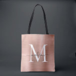 Rosa Rose Gold Monogram Glam Brushed Metal Script<br><div class="desc">Glam Pink Rose Gold Pinselform Monogram Tote Bag</div>