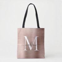 Rosa Rose Gold Monogram Glam Brushed Metal Script