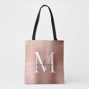 Rosa Rose Gold Monogram Glam Brushed Metal Script
