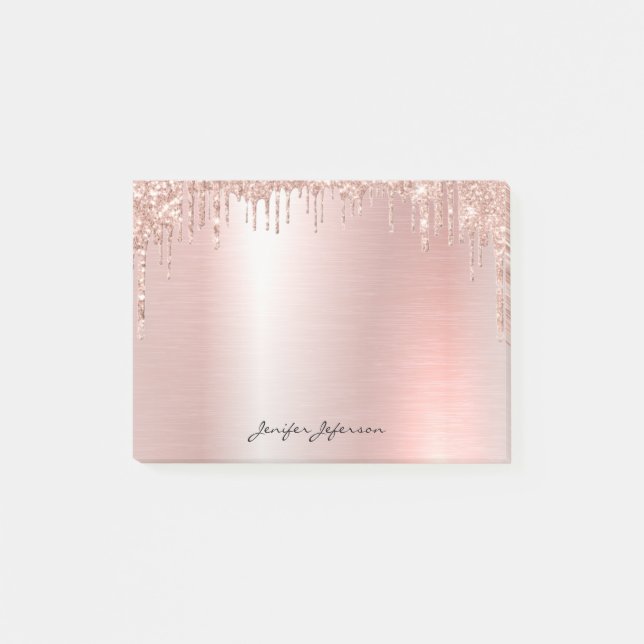 Rosa Rose Gold Name Post-it®-Notizen Post-it Klebezettel (Vorderseite)