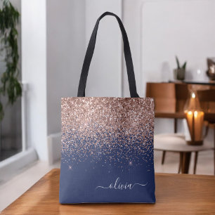 Rosa Rose Gold Navy Blue Glitzer Monogram
