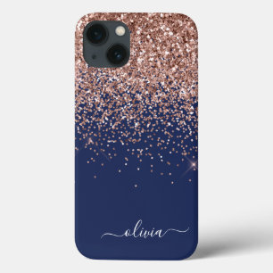 Rosa Rose Gold Navy Blue Glitzer Monogram Ca Case-Mate iPhone Hülle