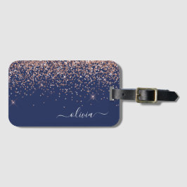 Rosa Rose Gold Navy Blue Glitzer Monogram Gepäckanhänger