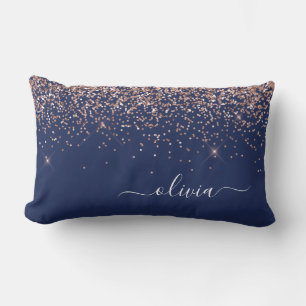 Rosa Rose Gold Navy Blue Glitzer Monogram Lendenkissen
