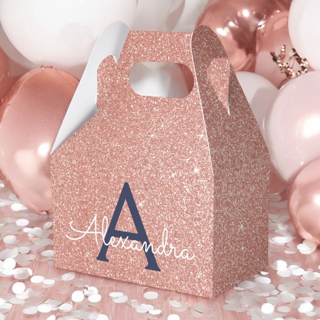 Rosa Rose Gold Navy Blue Glitzer Sparkgram Monogra Geschenkschachtel (Von Creator hochgeladen)
