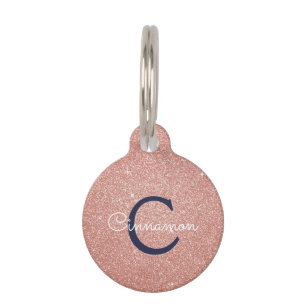 Rosa Rose Gold Navy Blue Glitzer Sparkgram Monogra Haustiermarke
