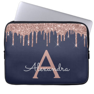 Rosa Rose Gold Navy Blue Glitzer Sparkgram Monogra Laptopschutzhülle