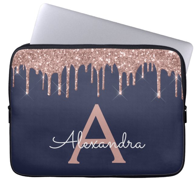 Rosa Rose Gold Navy Blue Glitzer Sparkgram Monogra Laptopschutzhülle (Vorderseite)