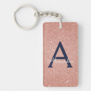 Rosa Rose Gold Navy Blue Glitzer Sparkgram Monogra Schlüsselanhänger