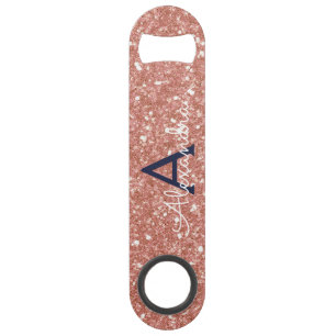 Rosa Rose Gold Navy Blue Glitzer Sparkgram Monogra Speed Flaschenöffner