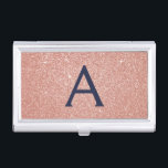 Rosa Rose Gold Navy Blue Glitzer Sparkgram Monogra Visitenkarten Dose<br><div class="desc">Blush Pink Rose Gold und Navy Blue Imitats Glitzer und sparkle Elegant Monogram Visitenkartenhalter. Dieser Visitenkartenhalter kann so angepasst werden,  dass er Ihren Vor- und Erstnamen einbezieht.</div>
