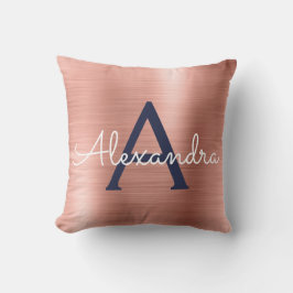Rosa Rose Gold Navy Blue Monogram Name Kissen