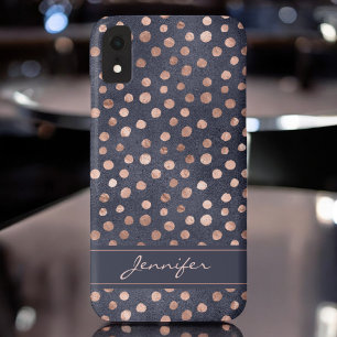 Rosa Rose Gold - Navy Blue Polka Dot Pattern Case-Mate iPhone Hülle