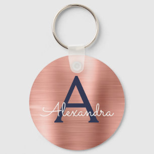 Rosa Rose Gold Navy Blue Stainless Steel Monogram Schlüsselanhänger