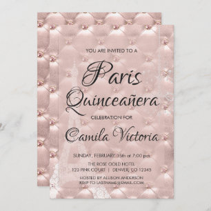 Rosa Rose Gold Paris Quinceñera Feier Einladung