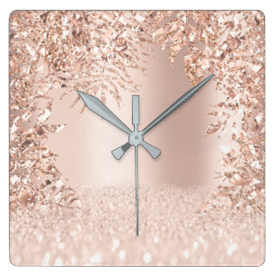Rosa Rose Gold Park Glitzer Blush Giro Quadratische Wanduhr
