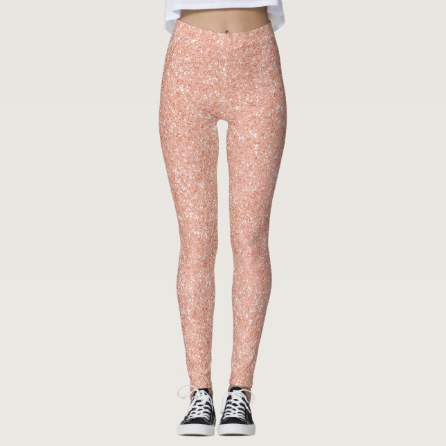 Rosa Rose Gold Peach Funkelnd Glitzer Minimal Glam Leggings (Vorderseite)