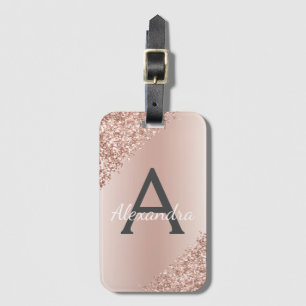 Rosa Rose Gold Pinsel Metal Script Monogram Niedli Gepäckanhänger
