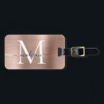 Rosa Rose Gold Pinsel Metal Script Monogram Niedli Gepäckanhänger<br><div class="desc">Rosa Rose Gold Pinselmetall Monogram Niedliche Tag Tag</div>