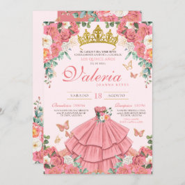 Rosa Rose Gold Princess Butterfly Quinceanera Einladung