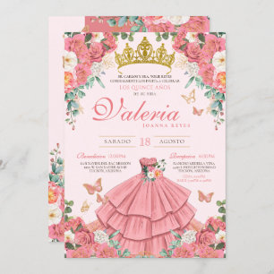 Rosa Rose Gold Princess Butterfly Quinceanera Einladung
