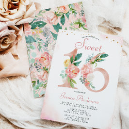 Rosa Rose Gold Prinzessin Blumensüß 16 Geburtstag Einladung