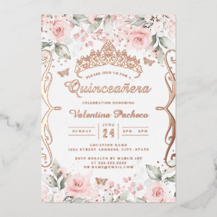 Rosa Rose Gold Quinceanera Folieneinladung