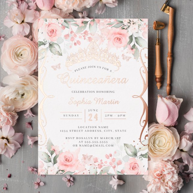 Rosa Rose Gold Quinceanera Folieneinladung (Von Creator hochgeladen)