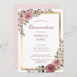 Rosa Rose Gold Quinceñera Einladung