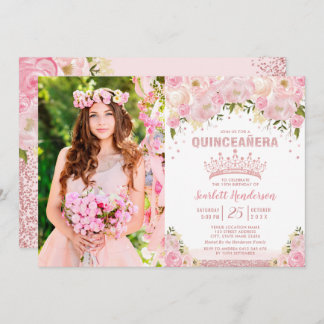 Rosa Rose Gold Quinceñera Geburtstag Einladung