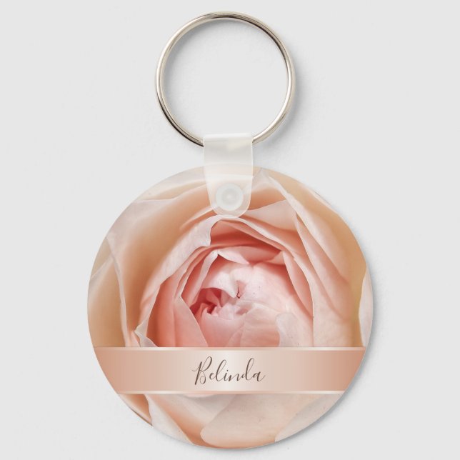 Rosa Rose Gold | Rose Blume Monogramm Schlüsselanhänger (Vorderseite)
